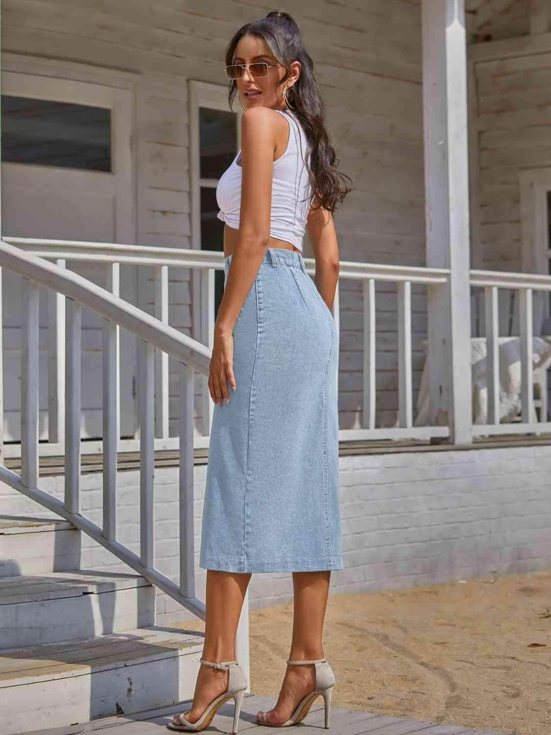 Button Down Denim Skirt for Women in Various Sizes