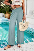 Devine Smocked Wide Leg Pants with Pockets for Women