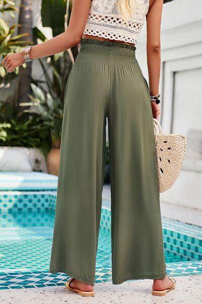 Devine Smocked Wide Leg Pants with Pockets for Women