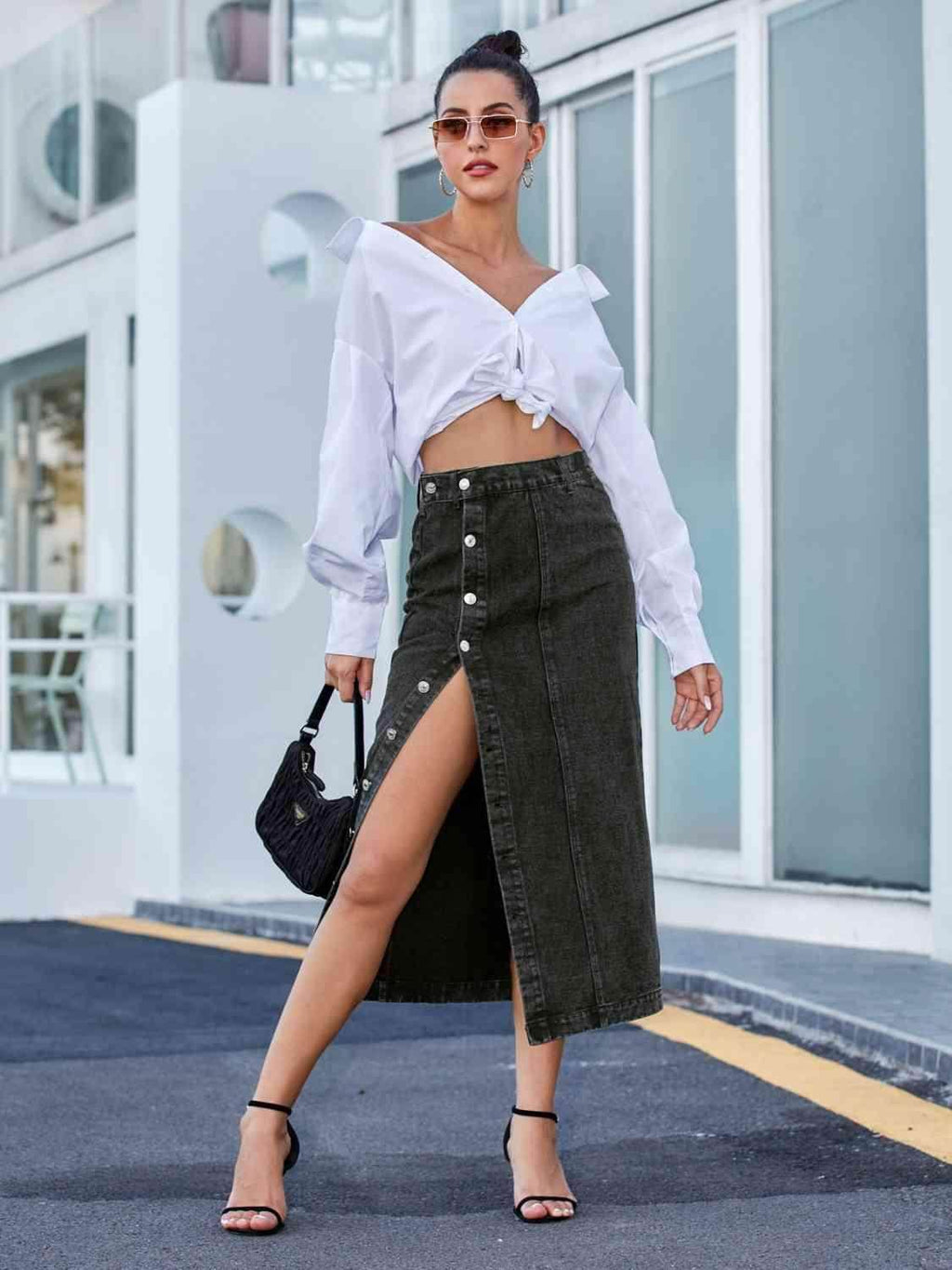 Button Down Denim Skirt for Women in Various Sizes