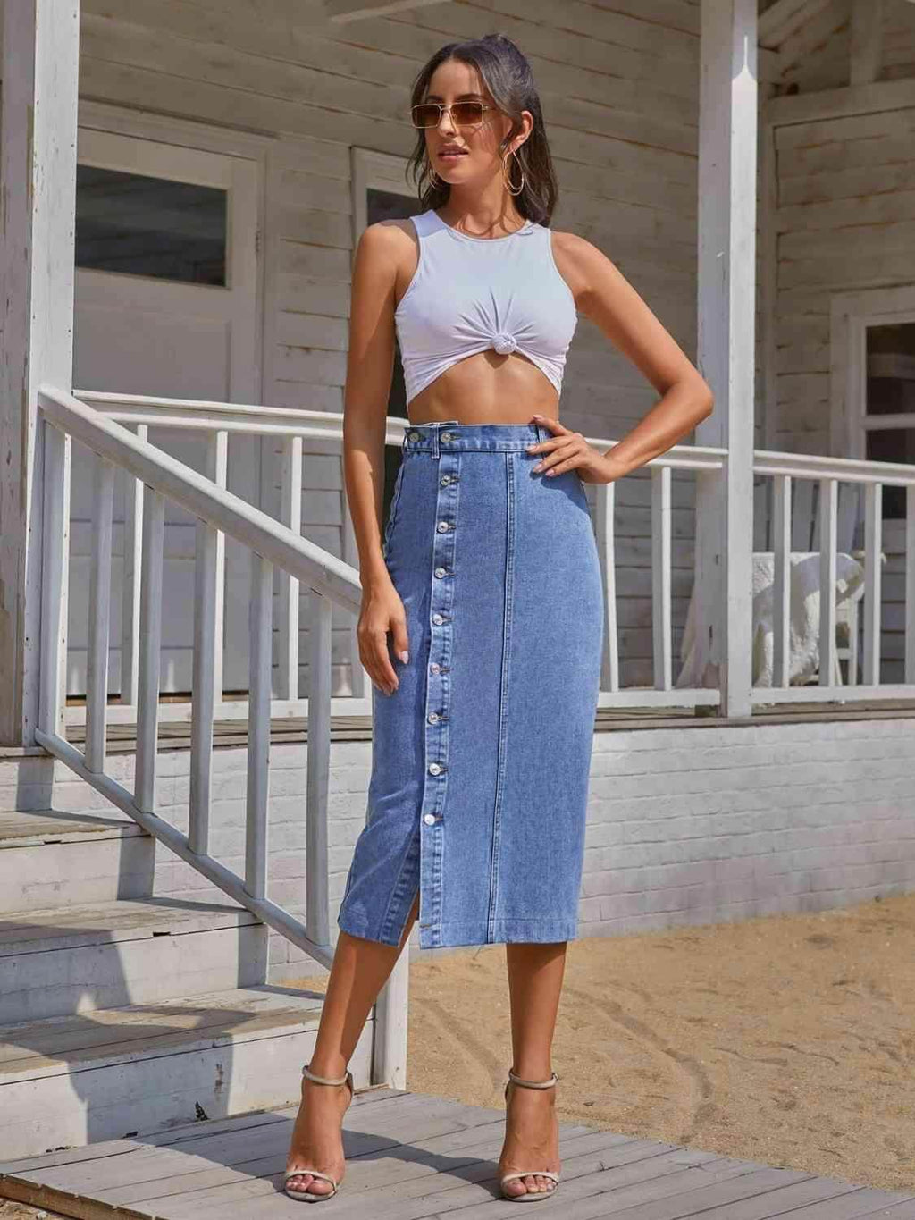Button Down Denim Skirt for Women in Various Sizes