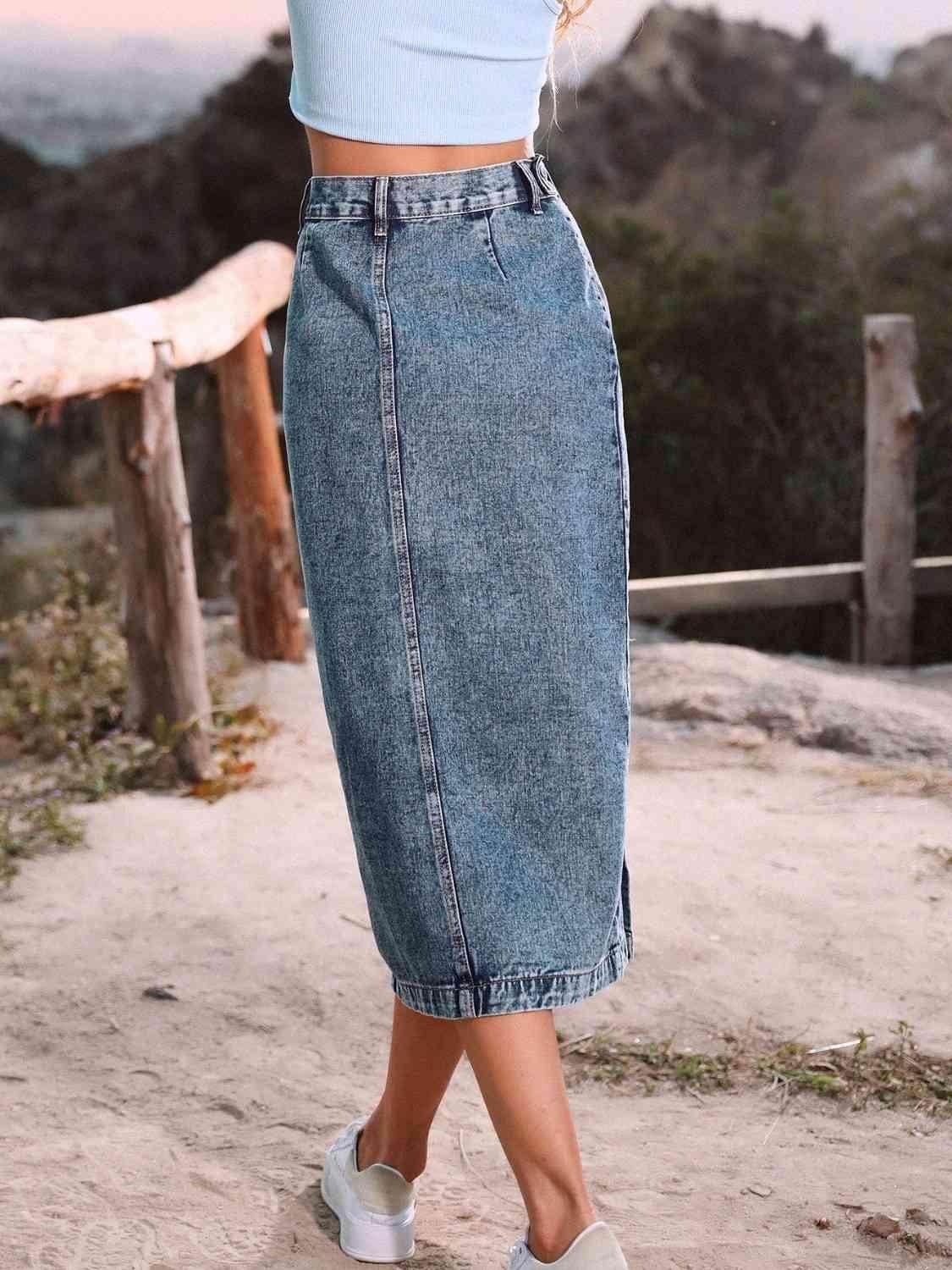Button Down Denim Skirt for Women in Various Sizes