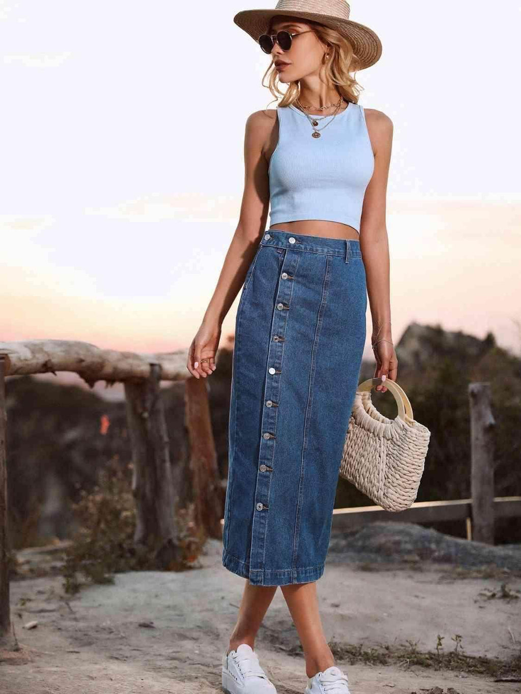 Button Down Denim Skirt for Women in Various Sizes