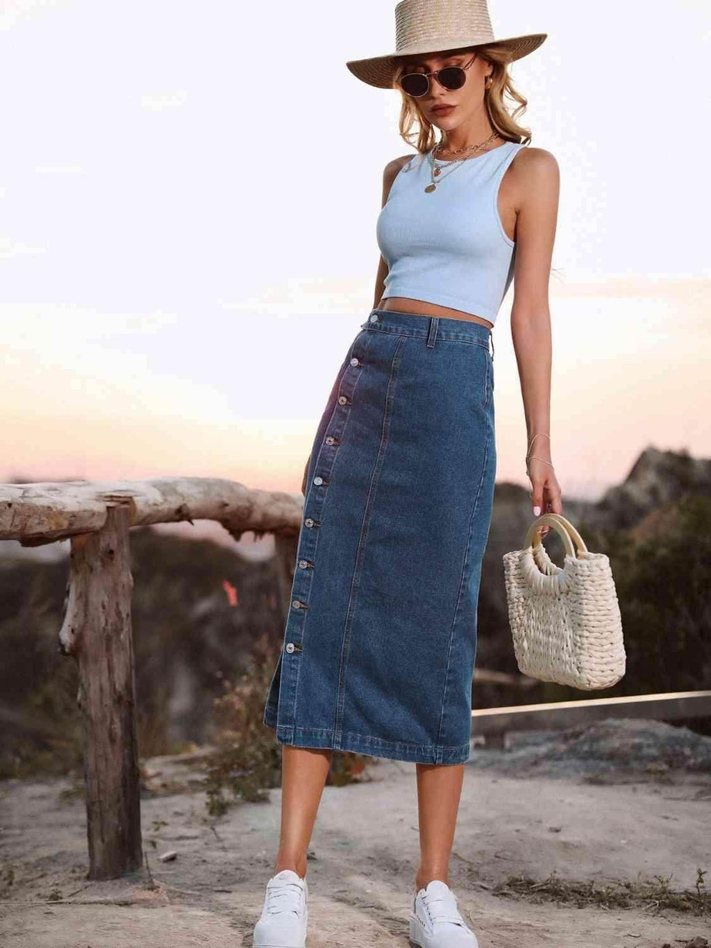 Button Down Denim Skirt for Women in Various Sizes