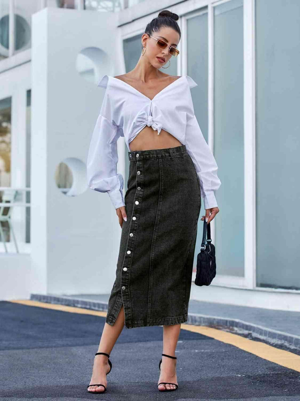 Button Down Denim Skirt for Women in Various Sizes