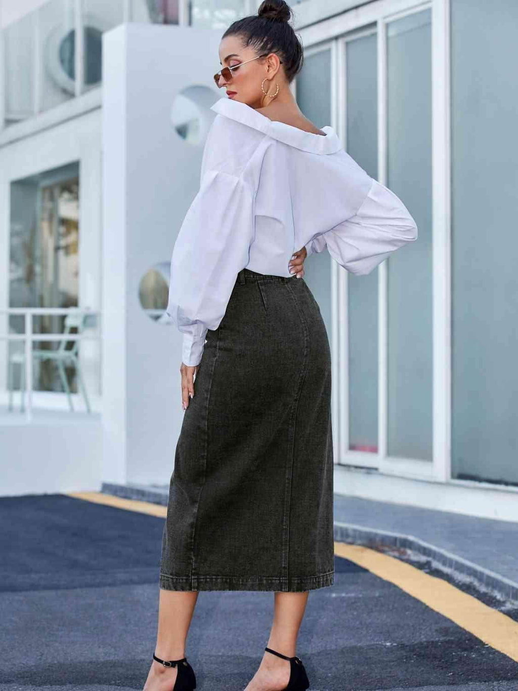 Button Down Denim Skirt for Women in Various Sizes