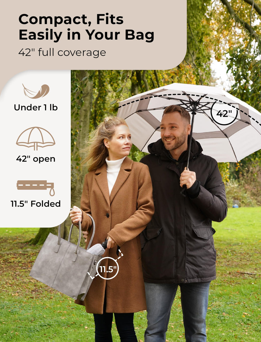 TUMELLA Strongest Windproof Travel Umbrella (Compact, 100MPH Wind-Tested), Light, Portable, One-Handed Use, Automatic Folding Rain Umbrella, Durable, Premium Grip, Fits Car & Backpack