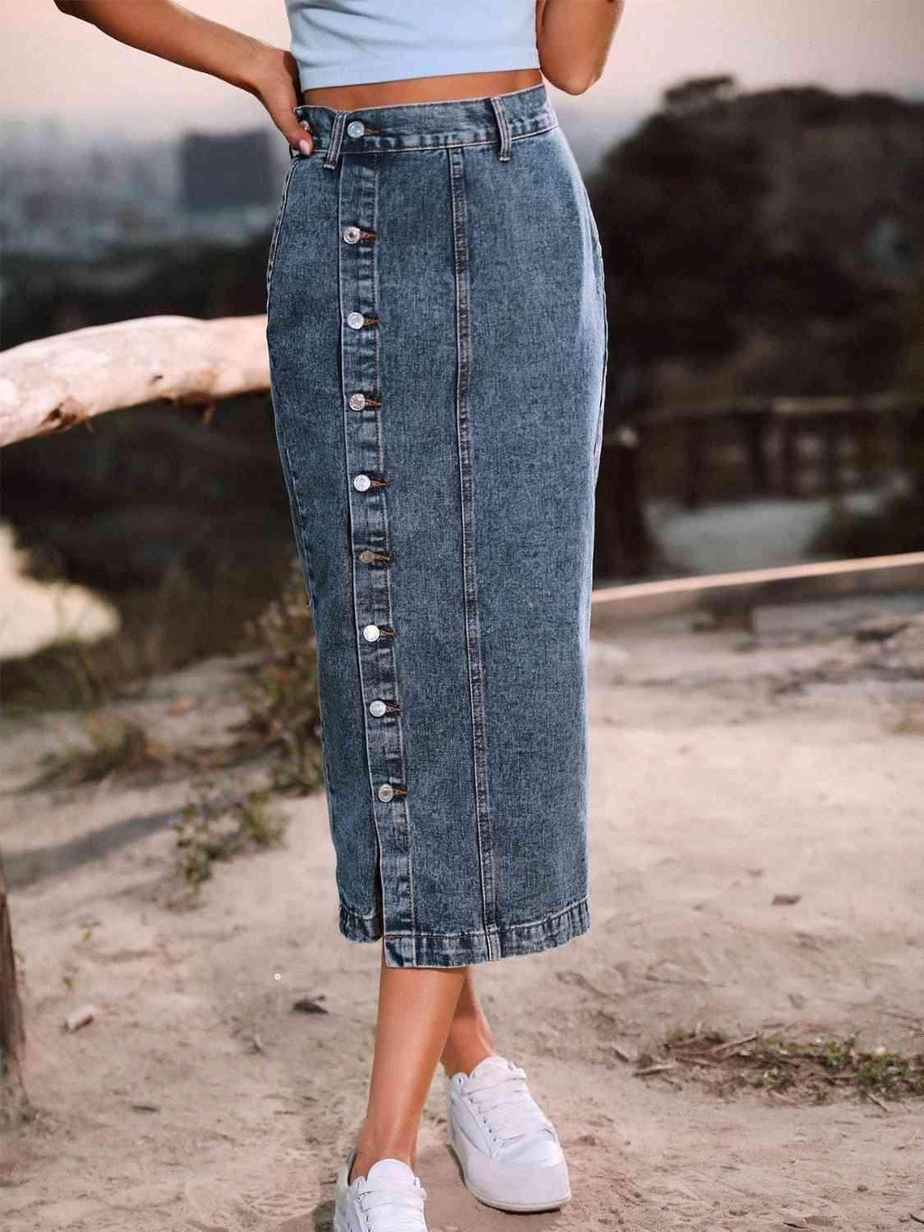 Button Down Denim Skirt for Women in Various Sizes
