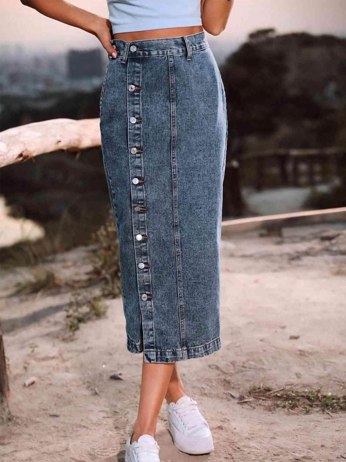 Button Down Denim Skirt for Women in Various Sizes