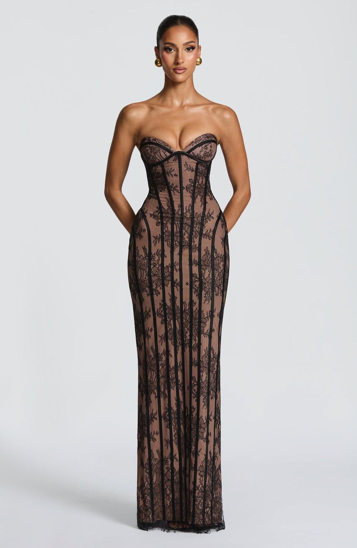Women's Tube Top Lace Maxi Dress Slim Fit High Waist Hip-Accented