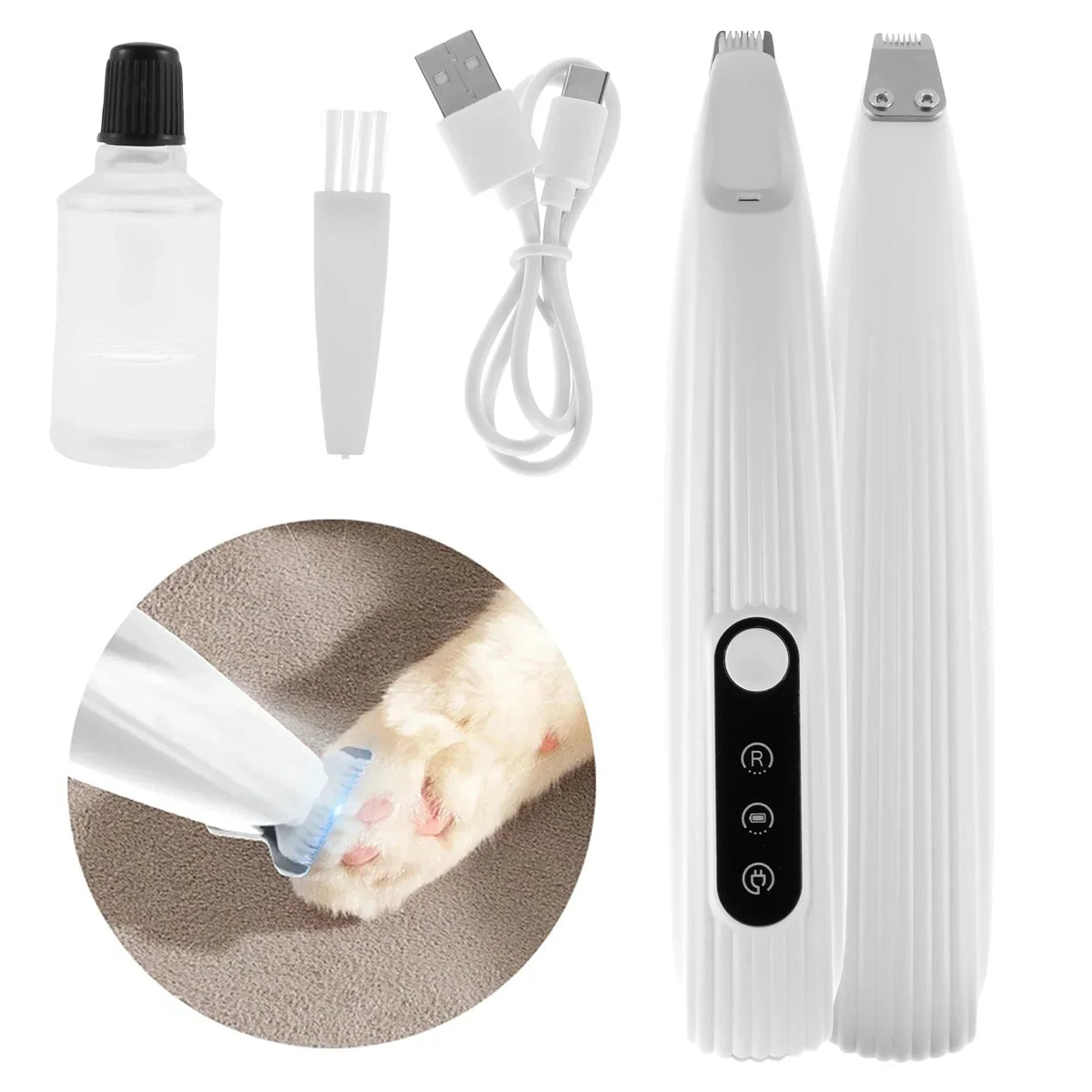 Pet Dog Paw Trimmer with LED Light Low Noise Shaver High-Speed Waterproof Dog Cat Hair Trimmer Clippers Cordless Grooming Tool