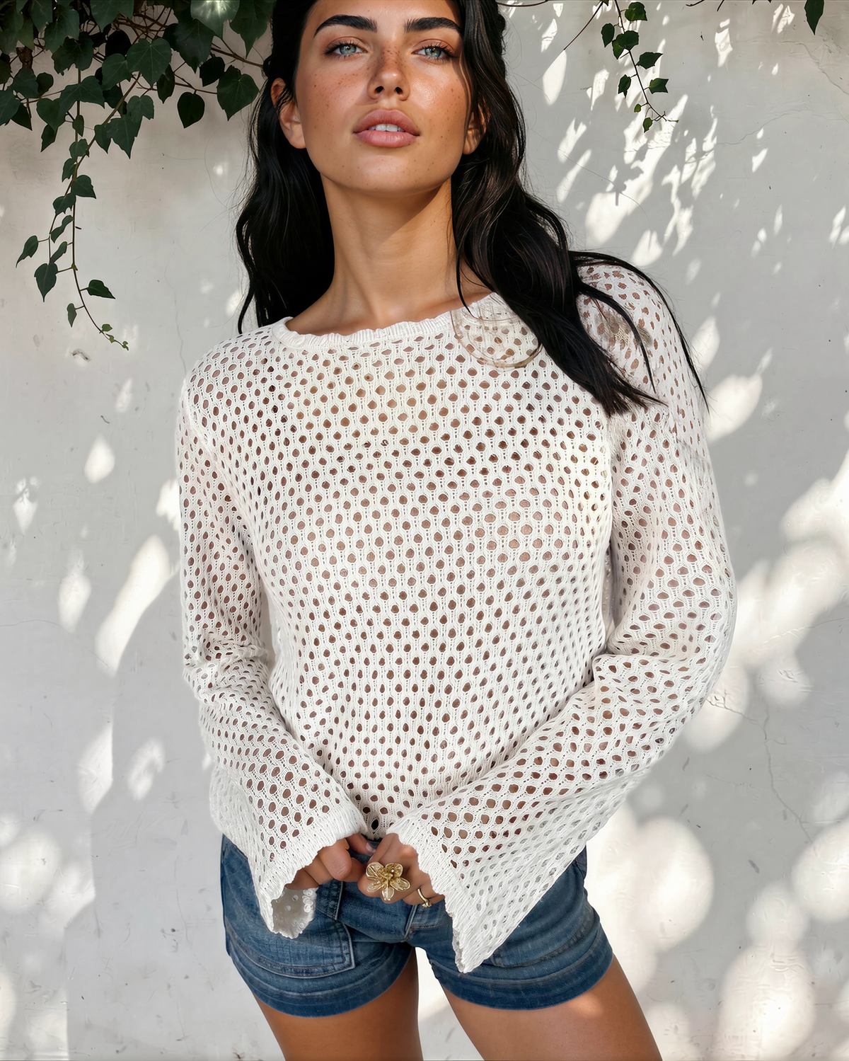 Felicity Hollow Out Knit Long Sleeve Top