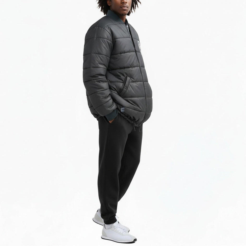 Konus Men's Reversible Long Bomber Jacket in Black