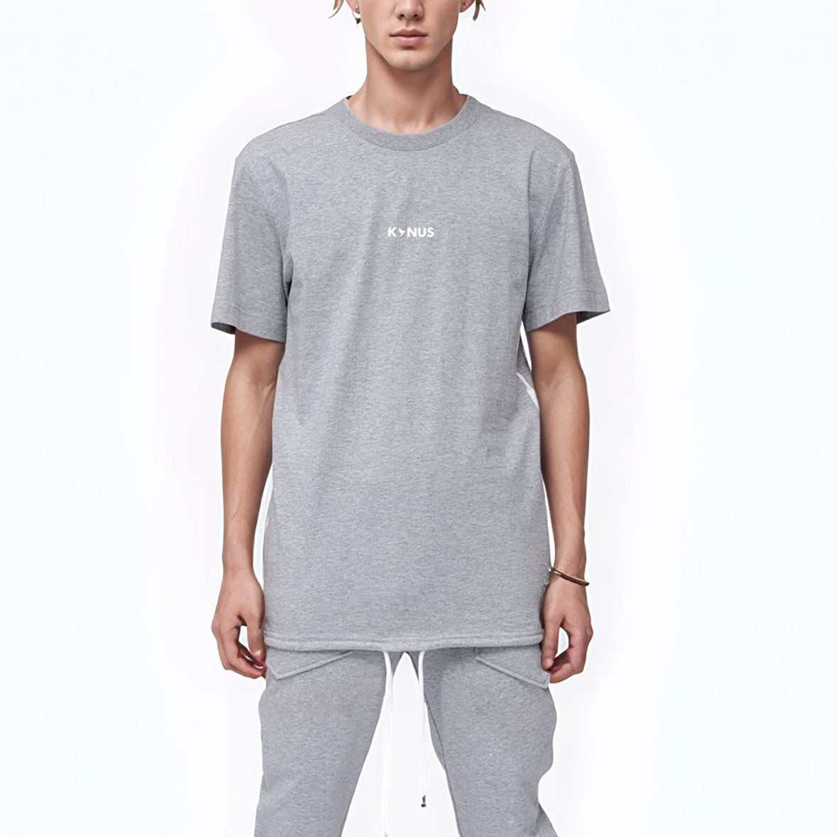 Men's Side Seam Tape Short Sleeve Tee in Heather Grey - Konus Brand