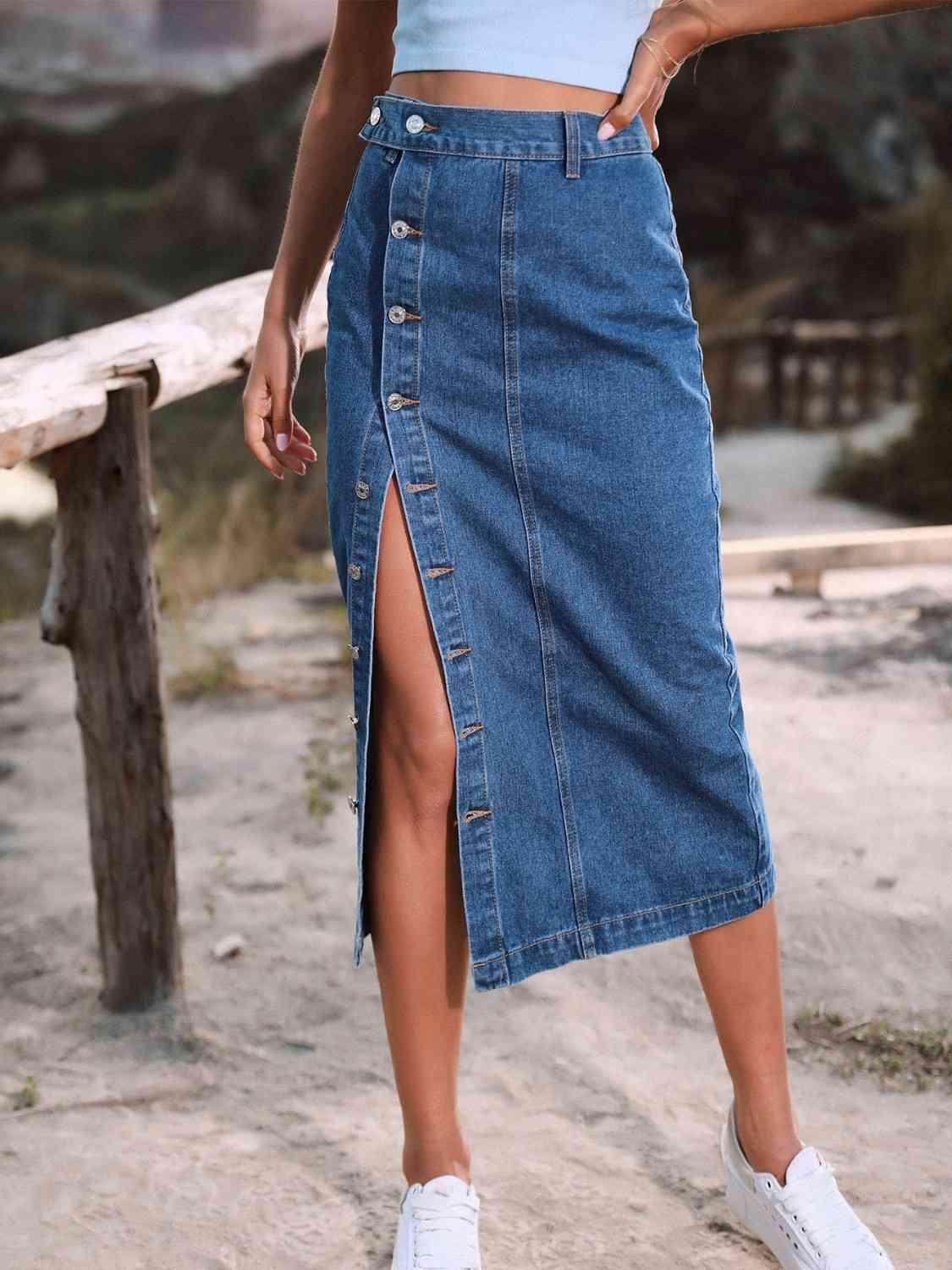 Button Down Denim Skirt for Women in Various Sizes