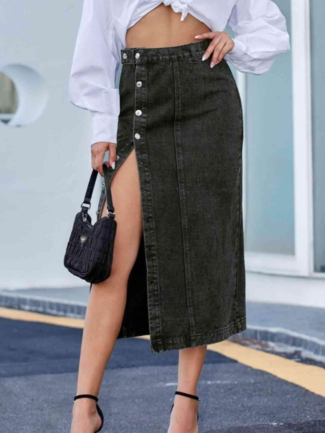 Button Down Denim Skirt for Women in Various Sizes